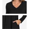 GYS Bamboo Viscose Women’s Nightgowns Long Sleeve V-neck Sleepwear with Pockets(Black)