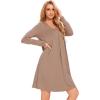 GYS Bamboo Viscose Women’s Nightgowns Long Sleeve V-neck Sleepwear with Pockets(Camel)