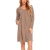 GYS Bamboo Viscose Women’s Nightgowns Long Sleeve V-neck Sleepwear with Pockets(Camel)