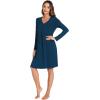 GYS Bamboo Viscose Women’s Nightgowns Long Sleeve V-neck Sleepwear with Pockets(Ink Blue)