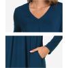 GYS Bamboo Viscose Women’s Nightgowns Long Sleeve V-neck Sleepwear with Pockets(Ink Blue)