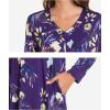 GYS Bamboo Viscose Women’s Nightgowns Long Sleeve V-neck Sleepwear with Pockets(Purple Floral)