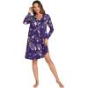 GYS Bamboo Viscose Women’s Nightgowns Long Sleeve V-neck Sleepwear with Pockets(Purple Floral)