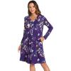 GYS Bamboo Viscose Women’s Nightgowns Long Sleeve V-neck Sleepwear with Pockets(Purple Floral)