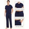 GYS Men’s Pajama Sets, Viscose Made from Bamboo, Short Sleeve T-Shirt and Lounge Pants 2 Piece Pajamas for Men(Navy)