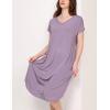 GYS Premium Bamboo Viscose Women’s Nightgowns Short Sleeve V Neck Summer Pajama Dress(Violet)