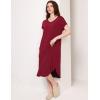 GYS Premium Bamboo Viscose Women’s Nightgowns Short Sleeve V Neck Summer Pajama Dress(Wine Red)