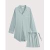 GYS Premium Women’s Nightgowns Button Down Sleepshirt Long Sleeve Notch Collar Boyfriend Nightshirt(Light Greyish Green)