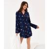 GYS Premium Women’s Nightgowns Button Down Sleepshirt Long Sleeve Notch Collar Boyfriend Nightshirt(Navy Christmas Puppy)