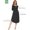GYS Viscose Nightgowns for Women Soft Long Sleeve Sleep Shirt with Pockets Crewneck Nightdress Sleepwear(Black)