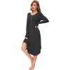 GYS Viscose Nightgowns for Women Soft Long Sleeve Sleep Shirt with Pockets Crewneck Nightdress Sleepwear(Black)