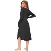 GYS Viscose Nightgowns for Women Soft Long Sleeve Sleep Shirt with Pockets Crewneck Nightdress Sleepwear(Black)