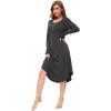GYS Viscose Nightgowns for Women Soft Long Sleeve Sleep Shirt with Pockets Crewneck Nightdress Sleepwear(Dark Heather Grey)