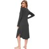 GYS Viscose Nightgowns for Women Soft Long Sleeve Sleep Shirt with Pockets Crewneck Nightdress Sleepwear(Dark Heather Grey)