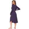GYS Viscose Nightgowns for Women Soft Long Sleeve Sleep Shirt with Pockets Crewneck Nightdress Sleepwear(Purple)