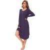 GYS Viscose Nightgowns for Women Soft Long Sleeve Sleep Shirt with Pockets Crewneck Nightdress Sleepwear(Purple)