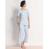 GYS Women Pajama Sets Bamboo Viscose Short Sleeve Top and Capri Pants 2 Piece Sleep Set(Blue Stripes)