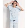 GYS Women Pajama Sets Bamboo Viscose Short Sleeve Top and Capri Pants 2 Piece Sleep Set(Blue Stripes)