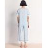 GYS Women Pajama Sets Bamboo Viscose Short Sleeve Top and Capri Pants 2 Piece Sleep Set(Blue Stripes)
