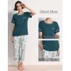 GYS Women Pajama Sets Bamboo Viscose Short Sleeve Top and Capri Pants 2 Piece Sleep Set(Ink Blue Floral)