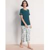 GYS Women Pajama Sets Bamboo Viscose Short Sleeve Top and Capri Pants 2 Piece Sleep Set(Ink Blue Floral)