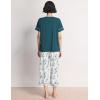 GYS Women Pajama Sets Bamboo Viscose Short Sleeve Top and Capri Pants 2 Piece Sleep Set(Ink Blue Floral)