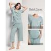 GYS Women Pajama Sets Bamboo Viscose Short Sleeve Top and Capri Pants 2 Piece Sleep Set(Light Greyish Green)