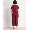 GYS Women Pajama Sets Bamboo Viscose Short Sleeve Top and Capri Pants 2 Piece Sleep Set(Wine Red)