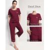 GYS Women Pajama Sets Bamboo Viscose Short Sleeve Top and Capri Pants 2 Piece Sleep Set(Wine Red)