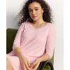 GYS Women’s 3/4 Sleeves Nightgowns Bamboo Viscose Soft Comfy Lace V Neck Pajama Dress(Pink)