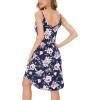 GYS Women’s Bamboo Viscose Full Slips for Under Dresses Adjustable Spaghetti Straps Cami Slip Dress(Navy Peony-long Style)