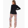 GYS Women’s Pajama Sets Bamboo Viscose Long Sleeve Sleepwear with Pants Soft Pjs Lounge Set Ladies Loungewear(Black Flowers/Straight-leg)