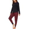GYS Women’s Pajama Sets Bamboo Viscose Long Sleeve Sleepwear with Pants Soft Pjs Lounge Set Ladies Loungewear(Black Red Plaid/Tapered-leg)