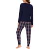 GYS Women’s Pajama Sets Bamboo Viscose Long Sleeve Sleepwear with Pants Soft Pjs Lounge Set Ladies Loungewear(Navy Plaid/Tapered-leg)