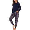 GYS Women’s Pajama Sets Bamboo Viscose Long Sleeve Sleepwear with Pants Soft Pjs Lounge Set Ladies Loungewear(Navy Plaid/Tapered-leg)