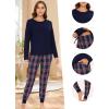 GYS Women’s Pajama Sets Bamboo Viscose Long Sleeve Sleepwear with Pants Soft Pjs Lounge Set Ladies Loungewear(Navy Plaid/Tapered-leg)