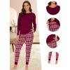 GYS Women’s Pajama Sets Bamboo Viscose Long Sleeve Sleepwear with Pants Soft Pjs Lounge Set Ladies Loungewear(Wine Plaid/Tapered-leg)