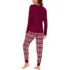 GYS Women’s Pajama Sets Bamboo Viscose Long Sleeve Sleepwear with Pants Soft Pjs Lounge Set Ladies Loungewear(Wine Plaid/Tapered-leg)