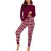 GYS Women’s Pajama Sets Bamboo Viscose Long Sleeve Sleepwear with Pants Soft Pjs Lounge Set Ladies Loungewear(Wine Plaid/Tapered-leg)