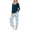 GYS Women’s Pajama Sets Long Sleeve Sleepwear Comfy 2 Piece Ladies Pj Sleep Set, Viscose Made from Bamboo(B- Ink Blue/ Feather)
