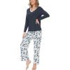 GYS Women’s Pajama Sets Long Sleeve Sleepwear Comfy 2 Piece Ladies Pj Sleep Set, Viscose Made from Bamboo(B- Midnight Blue/ Feather)