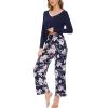 GYS Women’s Pajama Sets Long Sleeve Sleepwear Comfy 2 Piece Ladies Pj Sleep Set, Viscose Made from Bamboo(B- Navy/ Peony)
