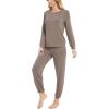 GYS Womens Pajamas Set – Viscose Made from Bamboo, Long Sleeve Sleepwear Tops with Jogger Pants Lounge Pjs Sets(Camel)