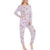 GYS Womens Pajamas Set – Viscose Made from Bamboo, Long Sleeve Sleepwear Tops with Jogger Pants Lounge Pjs Sets(Grey Peony)