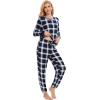 GYS Womens Pajamas Set – Viscose Made from Bamboo, Long Sleeve Sleepwear Tops with Jogger Pants Lounge Pjs Sets(Navy Green Plaid)