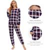 GYS Womens Pajamas Set – Viscose Made from Bamboo, Long Sleeve Sleepwear Tops with Jogger Pants Lounge Pjs Sets(Navy Red Plaid)