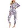 GYS Womens Pajamas Set – Viscose Made from Bamboo, Long Sleeve Sleepwear Tops with Jogger Pants Lounge Pjs Sets(Violet Floral)