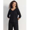 GYS Women’s Pajamas Set Soft Comfy V Neck 3/4 Sleeve Top and Cropped Pants 2 Piece Sleepwear(Black)