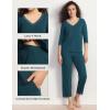 GYS Women’s Pajamas Set Soft Comfy V Neck 3/4 Sleeve Top and Cropped Pants 2 Piece Sleepwear(Ink Blue)