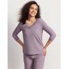 GYS Women’s Pajamas Set Soft Comfy V Neck 3/4 Sleeve Top and Cropped Pants 2 Piece Sleepwear(Violet)